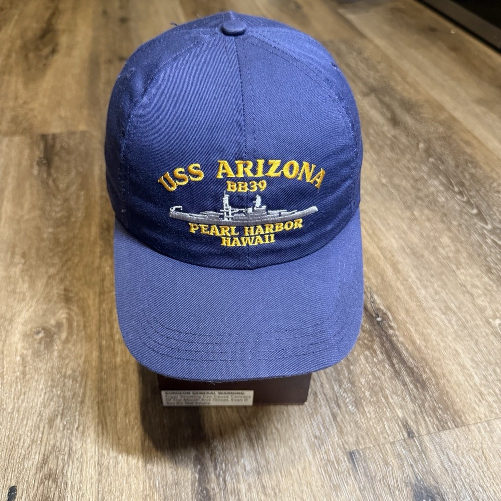 Vintage USS Arizona Hat Blue Navy Baseball Cap Pearl Harbor Hawaii Military
